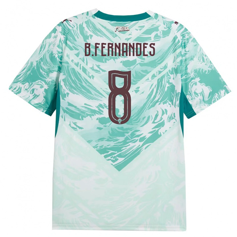 Danxen Hombre Camiseta Portugal Bruno Fernandes #8 Azul Cielo Blanco Verde 2ª Equipación 26-28 La Camisa