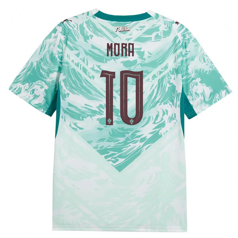 Danxen Hombre Camiseta Portugal Rodrigo Mora #10 Azul Cielo Blanco Verde 2ª Equipación 26-28 La Camisa