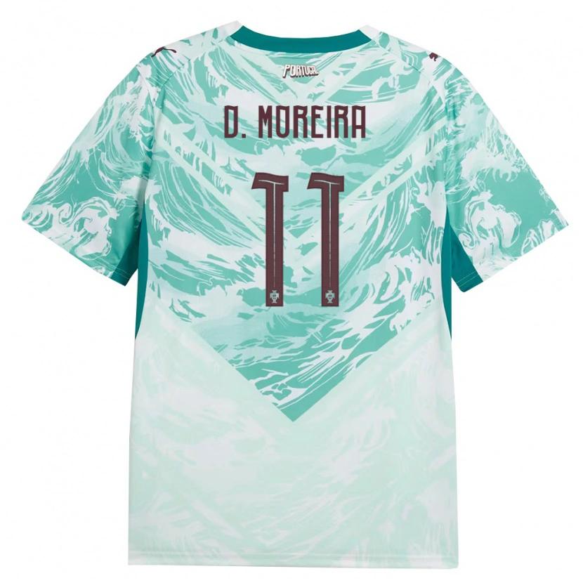 Danxen Hombre Camiseta Portugal Diego Moreira #11 Azul Cielo Blanco Verde 2ª Equipación 26-28 La Camisa