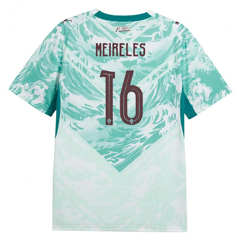 Danxen Hombre Camiseta Portugal Afonso Meireles #16 Azul Cielo Blanco Verde 2ª Equipación 26-28 La Camisa