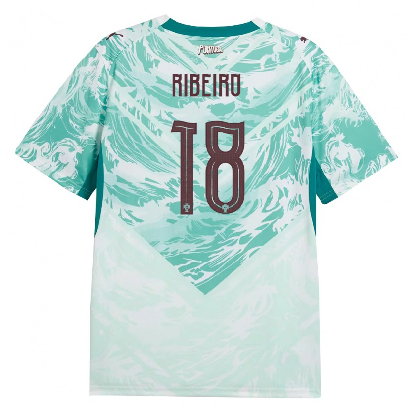 Danxen Hombre Camiseta Portugal Rodrigo Ribeiro #18 Azul Cielo Blanco Verde 2ª Equipación 26-28 La Camisa