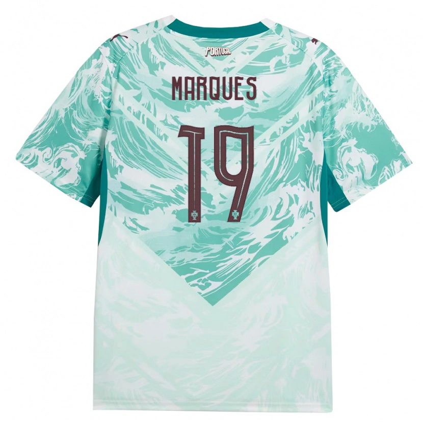 Danxen Hombre Camiseta Portugal João Marques #19 Azul Cielo Blanco Verde 2ª Equipación 26-28 La Camisa