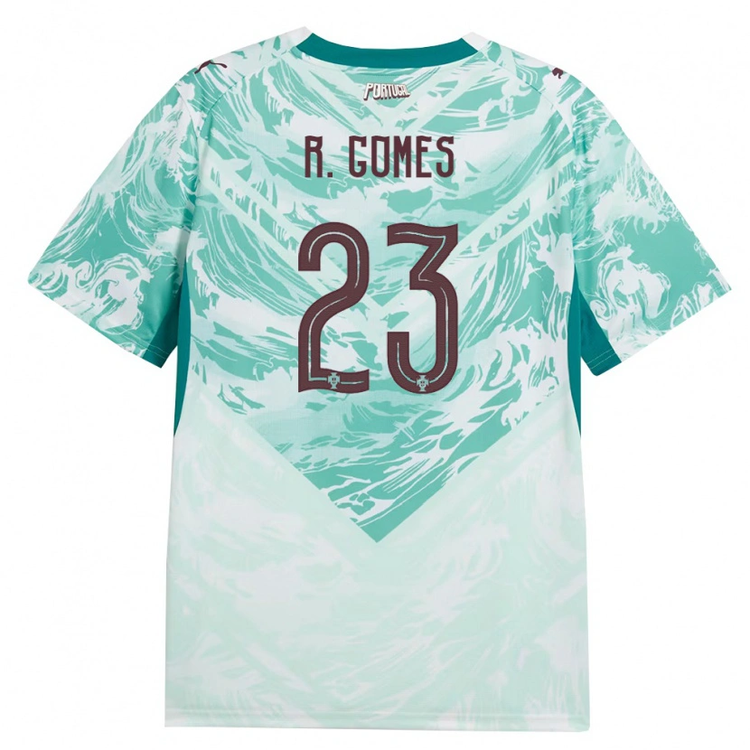 Danxen Hombre Camiseta Portugal Rodrigo Gomes #23 Azul Cielo Blanco Verde 2ª Equipación 26-28 La Camisa