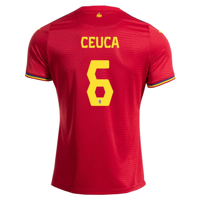 Danxen Hombre Camiseta Rumania Matei Ceuca #6 Rojo Marino Amarillo 2ª Equipación 26-28 La Camisa