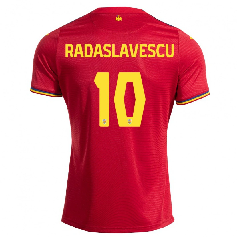 Danxen Hombre Camiseta Rumania Eduard Radaslavescu #10 Rojo Marino Amarillo 2ª Equipación 26-28 La Camisa