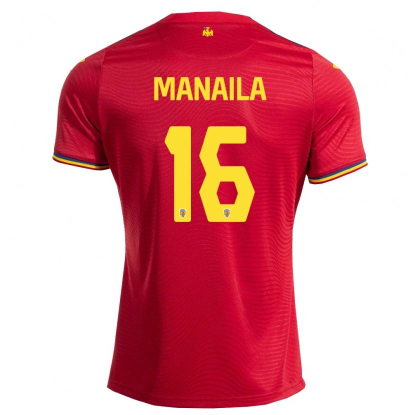 Danxen Hombre Camiseta Rumania Erik Mănăilă #16 Rojo Marino Amarillo 2ª Equipación 26-28 La Camisa