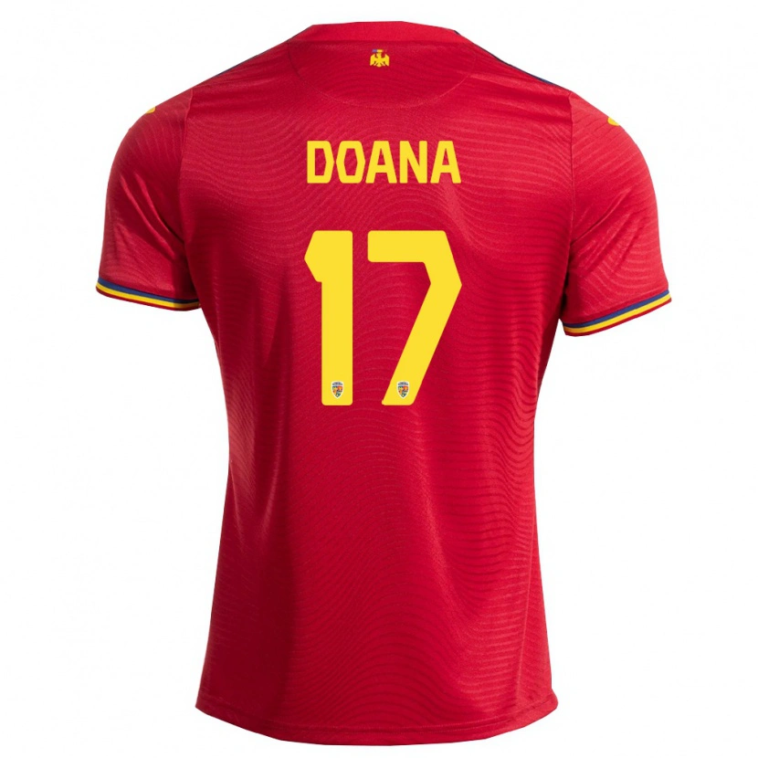 Danxen Hombre Camiseta Rumania Ianis Doană #17 Rojo Marino Amarillo 2ª Equipación 26-28 La Camisa