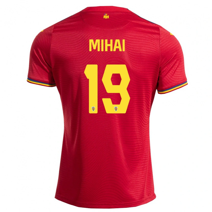 Danxen Hombre Camiseta Rumania Cosmin Mihai #19 Rojo Marino Amarillo 2ª Equipación 26-28 La Camisa