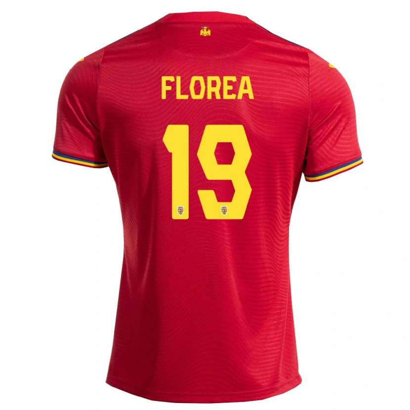 Danxen Hombre Camiseta Rumania Răzvan Florea #19 Rojo Marino Amarillo 2ª Equipación 26-28 La Camisa