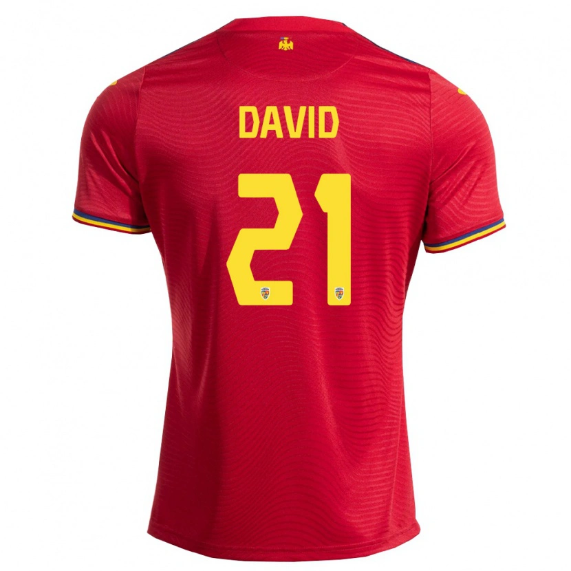 Danxen Hombre Camiseta Rumania Gabriel David #21 Rojo Marino Amarillo 2ª Equipación 26-28 La Camisa