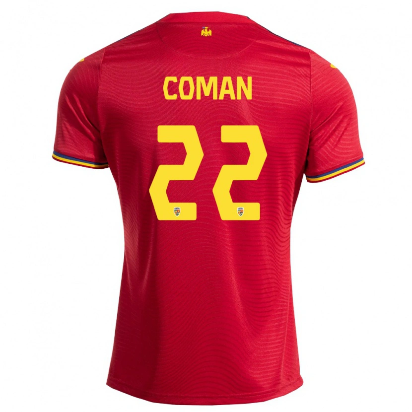 Danxen Hombre Camiseta Rumania Marius Coman #22 Rojo Marino Amarillo 2ª Equipación 26-28 La Camisa
