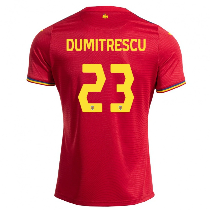 Danxen Hombre Camiseta Rumania Andres Dumitrescu #23 Rojo Marino Amarillo 2ª Equipación 26-28 La Camisa