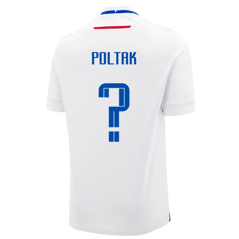 Danxen Hombre Camiseta Eslovaquia David Poltak #0 Blanco Azul 2ª Equipación 26-28 La Camisa