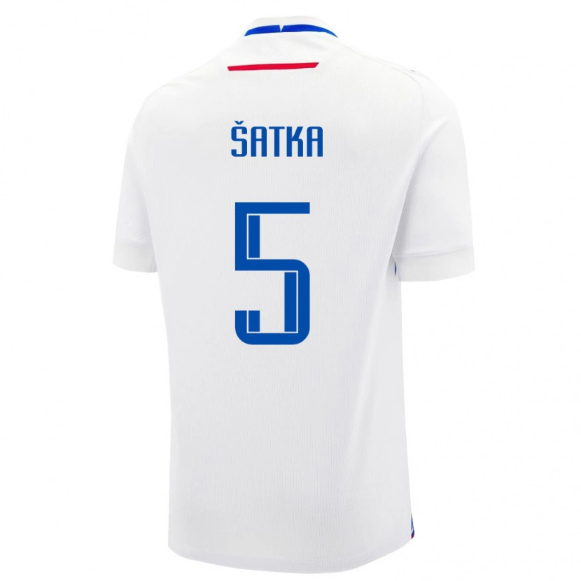 Danxen Hombre Camiseta Eslovaquia Lubomir Satka #5 Blanco Azul 2ª Equipación 26-28 La Camisa