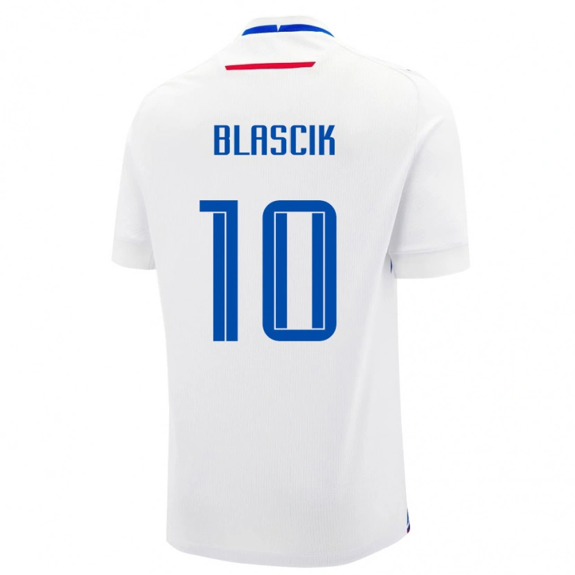 Danxen Hombre Camiseta Eslovaquia Damian Blascik #10 Blanco Azul 2ª Equipación 26-28 La Camisa