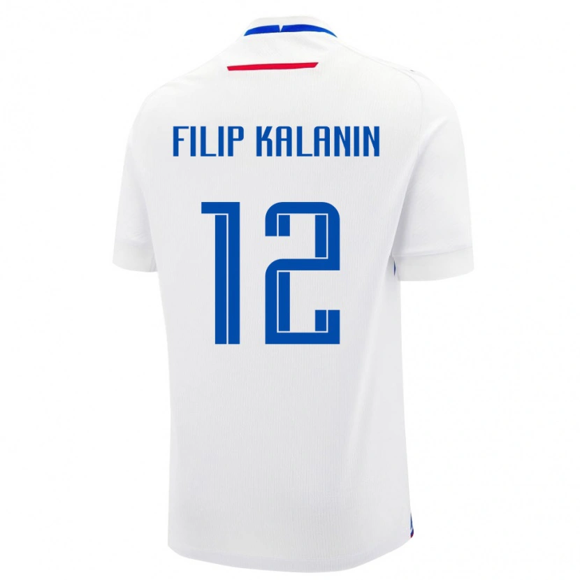 Danxen Hombre Camiseta Eslovaquia Filip Kalanin #12 Blanco Azul 2ª Equipación 26-28 La Camisa