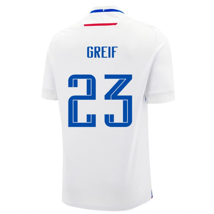 Danxen Hombre Camiseta Eslovaquia Dominik Greif #23 Blanco Azul 2ª Equipación 26-28 La Camisa