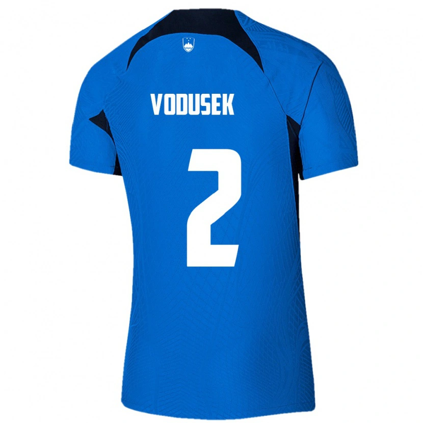 Danxen Hombre Camiseta Eslovenia Luka Vodusek #2 Azul Blanco 2ª Equipación 26-28 La Camisa