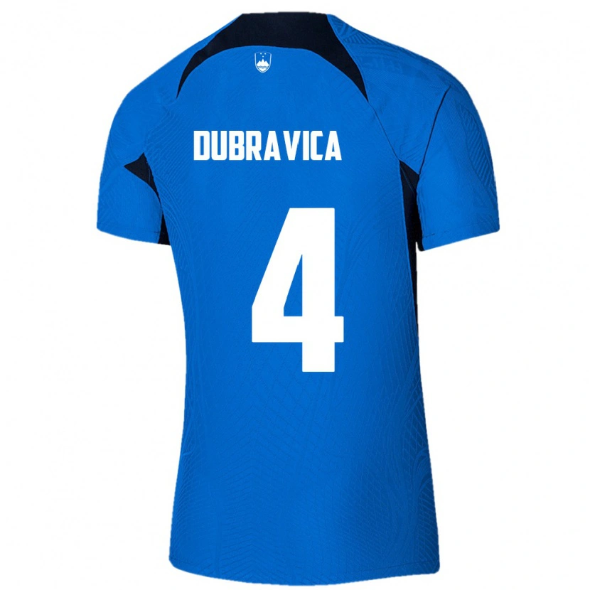 Danxen Hombre Camiseta Eslovenia Leon Dubravica #4 Azul Blanco 2ª Equipación 26-28 La Camisa