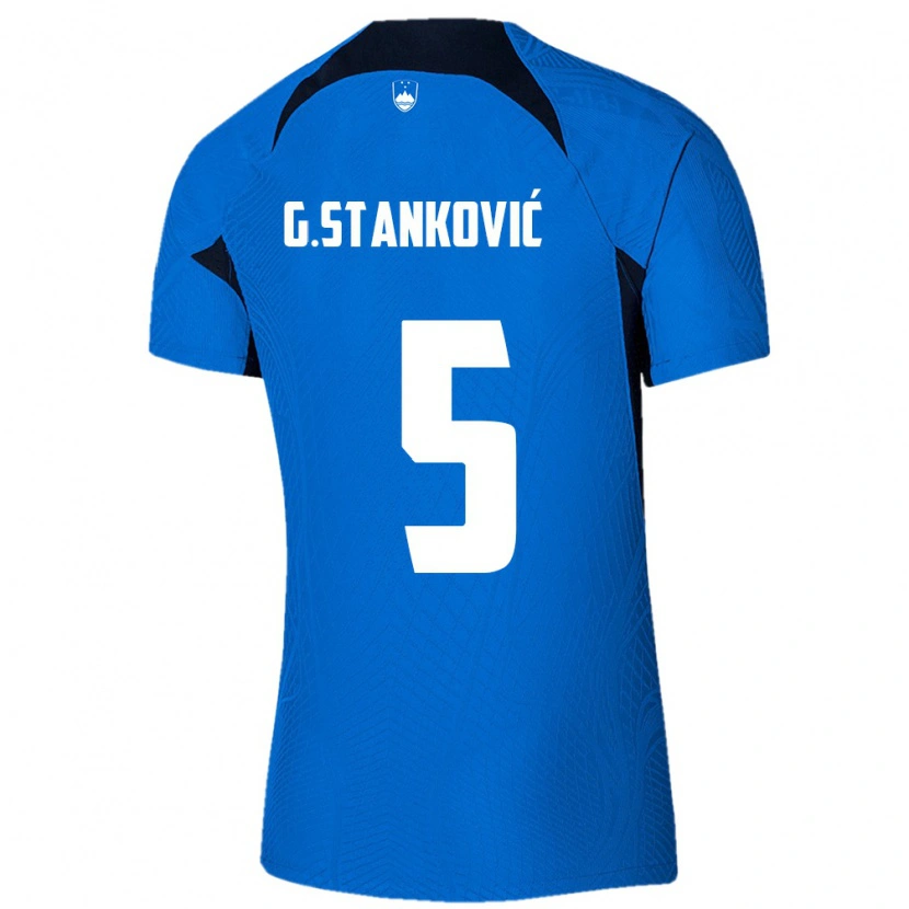 Danxen Hombre Camiseta Eslovenia Jon Gorenc Stankovic #5 Azul Blanco 2ª Equipación 26-28 La Camisa