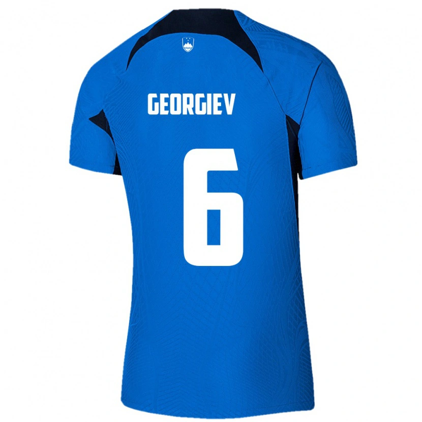 Danxen Hombre Camiseta Eslovenia Luka Georgiev #6 Azul Blanco 2ª Equipación 26-28 La Camisa