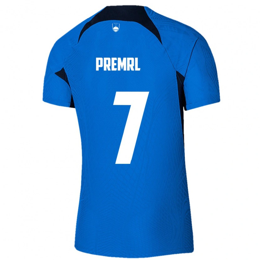Danxen Hombre Camiseta Eslovenia Jaka Premrl #7 Azul Blanco 2ª Equipación 26-28 La Camisa
