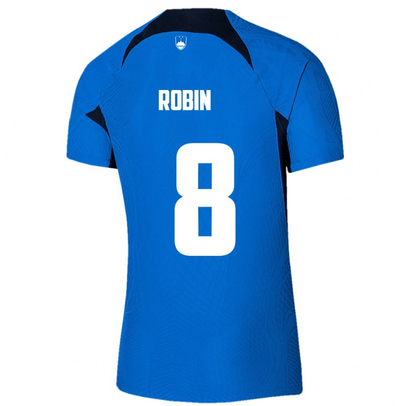 Danxen Hombre Camiseta Eslovenia Jaka Robin #8 Azul Blanco 2ª Equipación 26-28 La Camisa