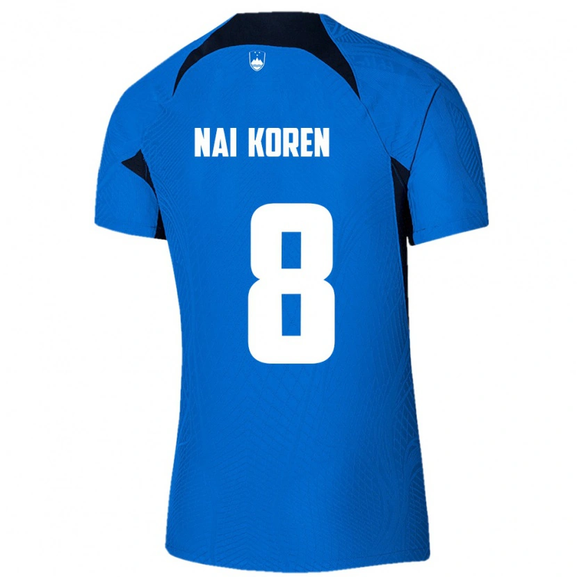 Danxen Hombre Camiseta Eslovenia Tian Nai Koren #8 Azul Blanco 2ª Equipación 26-28 La Camisa