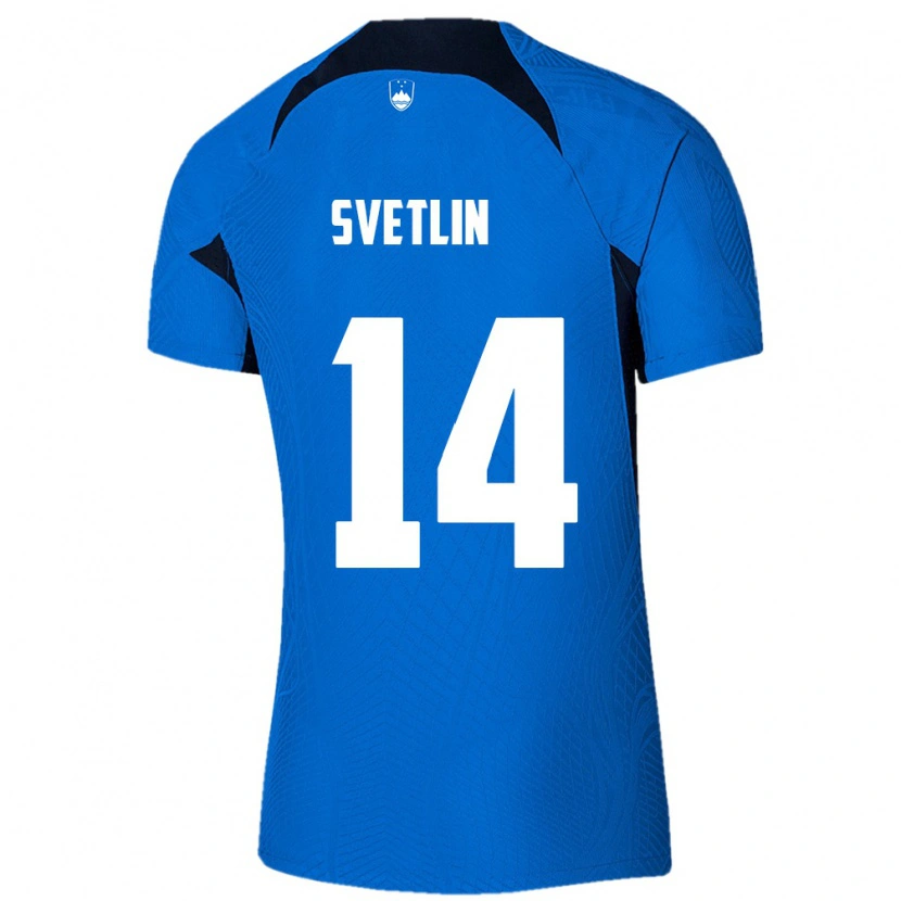 Danxen Hombre Camiseta Eslovenia Tamar Svetlin #14 Azul Blanco 2ª Equipación 26-28 La Camisa