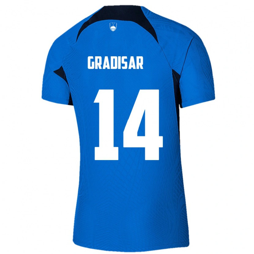Danxen Hombre Camiseta Eslovenia Nejc Gradisar #14 Azul Blanco 2ª Equipación 26-28 La Camisa
