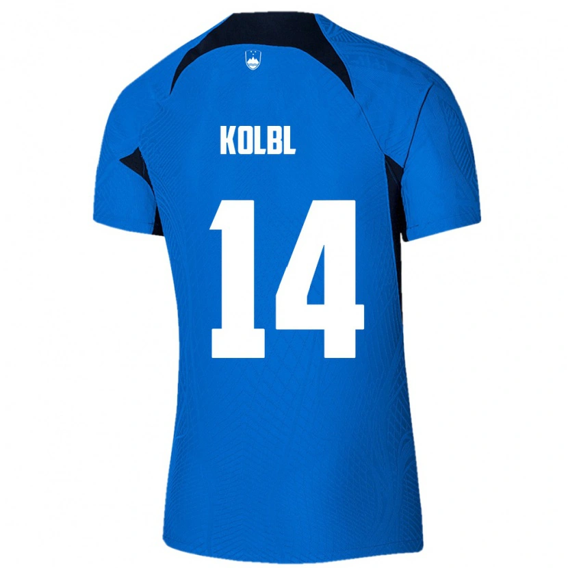 Danxen Hombre Camiseta Eslovenia Špela Kolbl #14 Azul Blanco 2ª Equipación 26-28 La Camisa