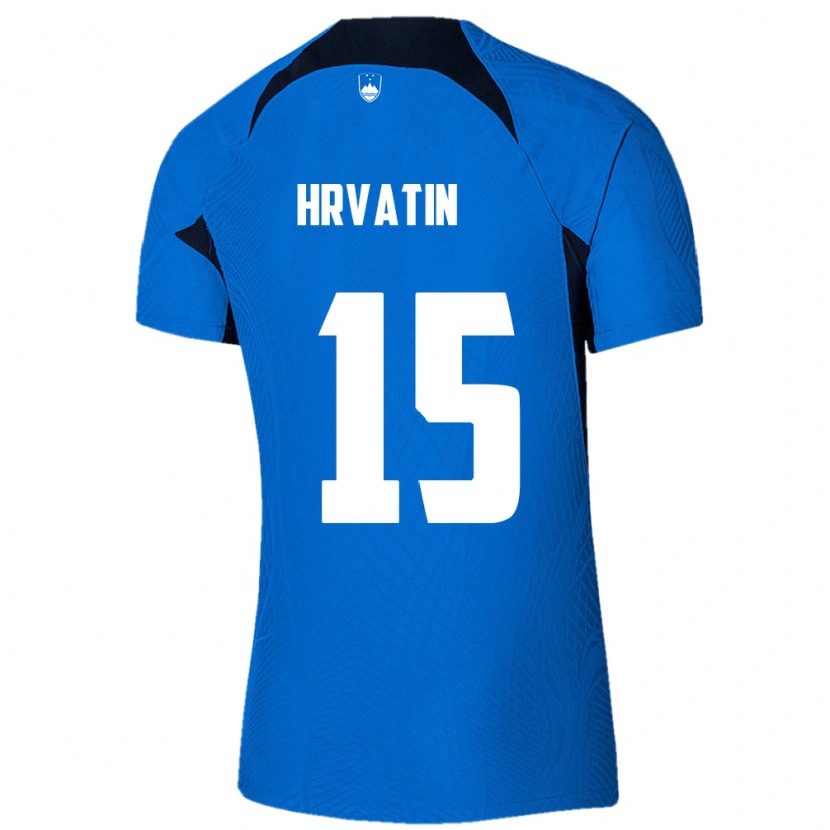 Danxen Hombre Camiseta Eslovenia Rene Hrvatin #15 Azul Blanco 2ª Equipación 26-28 La Camisa