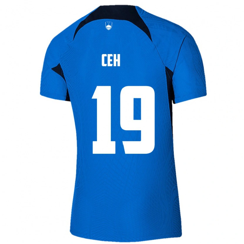 Danxen Hombre Camiseta Eslovenia Lukas Ceh #19 Azul Blanco 2ª Equipación 26-28 La Camisa