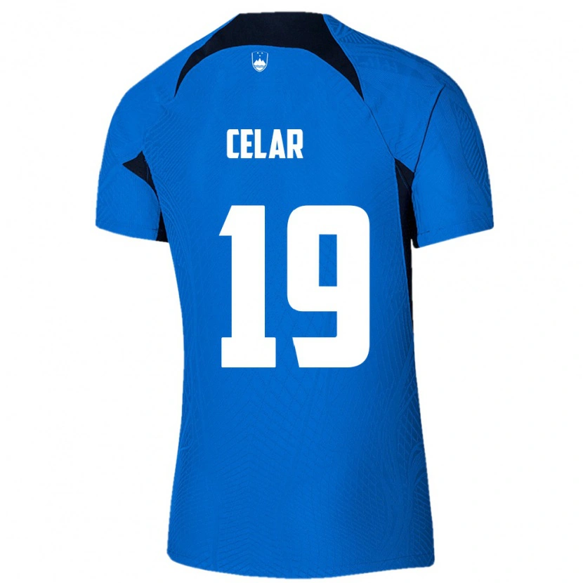 Danxen Hombre Camiseta Eslovenia Zan Celar #19 Azul Blanco 2ª Equipación 26-28 La Camisa