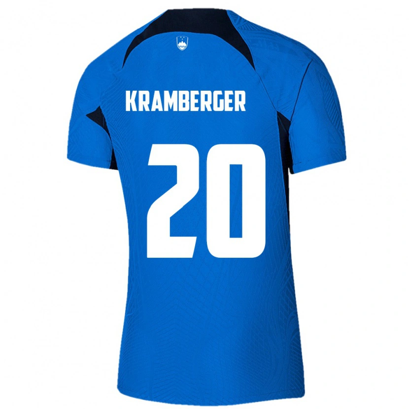 Danxen Hombre Camiseta Eslovenia Enej Kramberger #20 Azul Blanco 2ª Equipación 26-28 La Camisa
