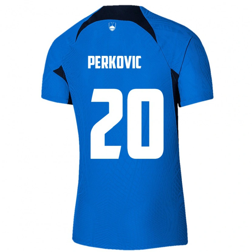 Danxen Hombre Camiseta Eslovenia Nino Perkovic #20 Azul Blanco 2ª Equipación 26-28 La Camisa
