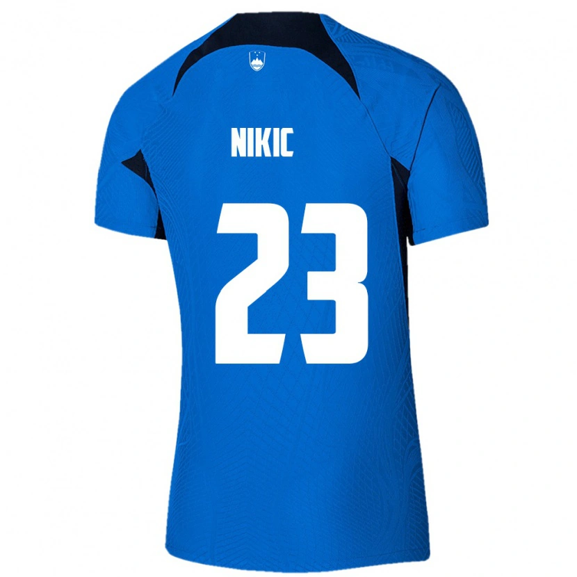 Danxen Hombre Camiseta Eslovenia Denis Nikic #23 Azul Blanco 2ª Equipación 26-28 La Camisa