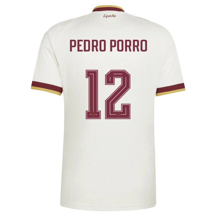 Danxen Hombre Camiseta España Pedro Porro #12 Marfil Borgoña 2ª Equipación 26-28 La Camisa