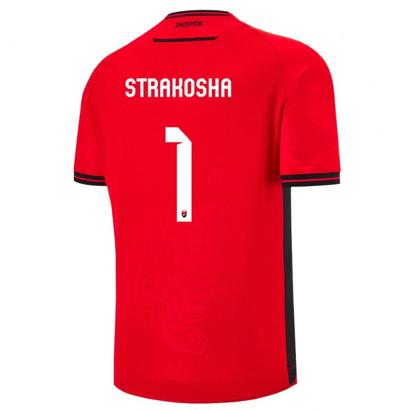 Danxen Mujer Camiseta Albania Thomas Strakosha #1 Rojo Negro 1ª Equipación 26-28 La Camisa
