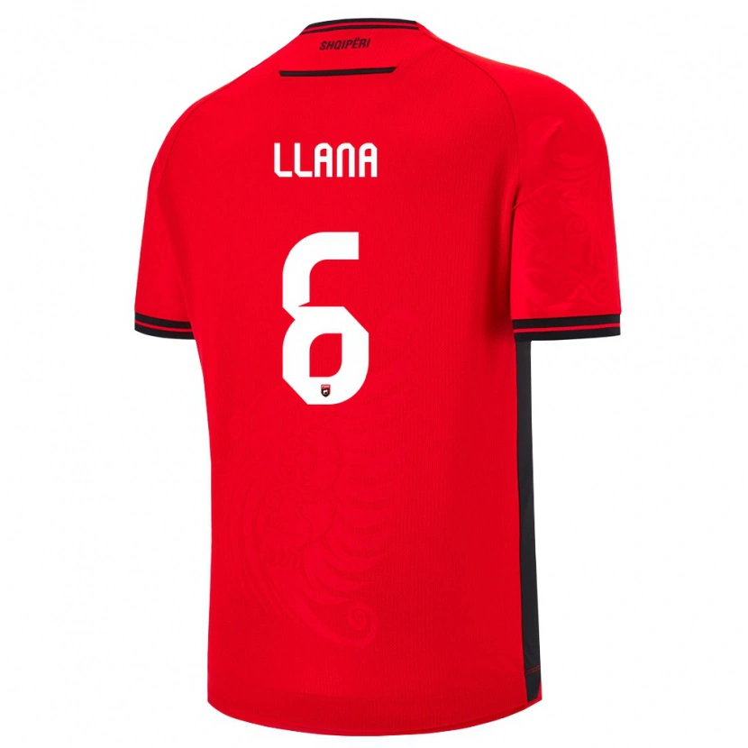 Danxen Mujer Camiseta Albania Andreas Llana #6 Rojo Negro 1ª Equipación 26-28 La Camisa