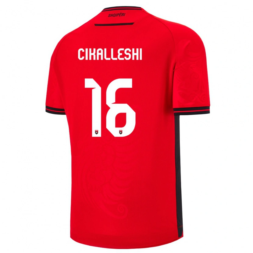 Danxen Mujer Camiseta Albania Sokol Cikalleshi #16 Rojo Negro 1ª Equipación 26-28 La Camisa