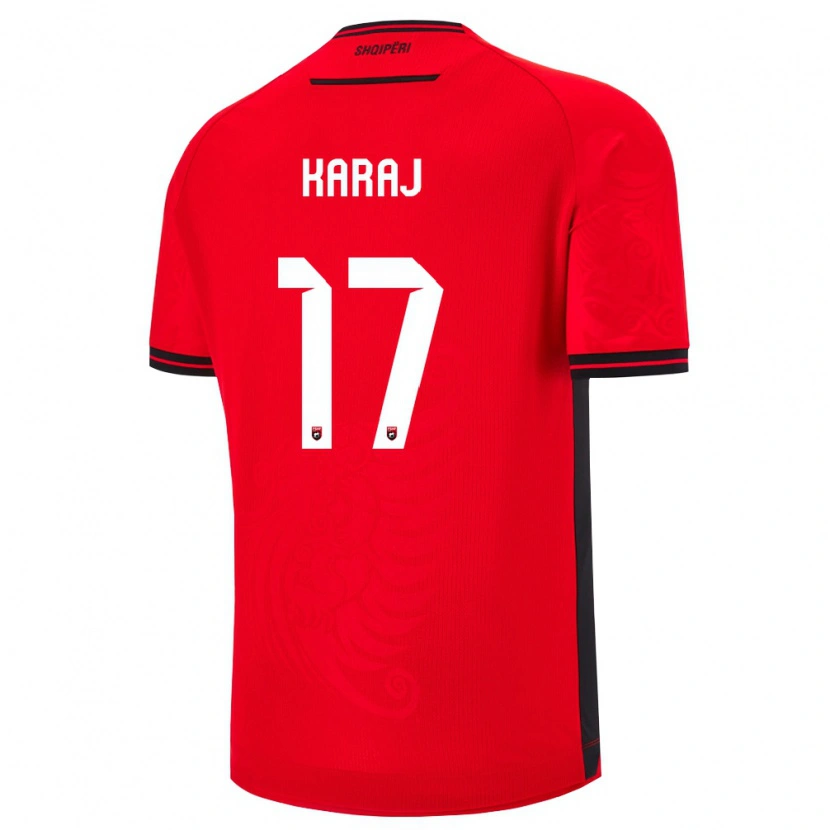 Danxen Mujer Camiseta Albania Eraldo Karaj #17 Rojo Negro 1ª Equipación 26-28 La Camisa