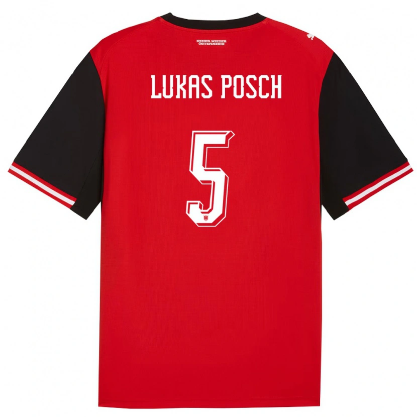 Danxen Mujer Camiseta Austria Lukas Posch #5 Negro Blanco 1ª Equipación 26-28 La Camisa