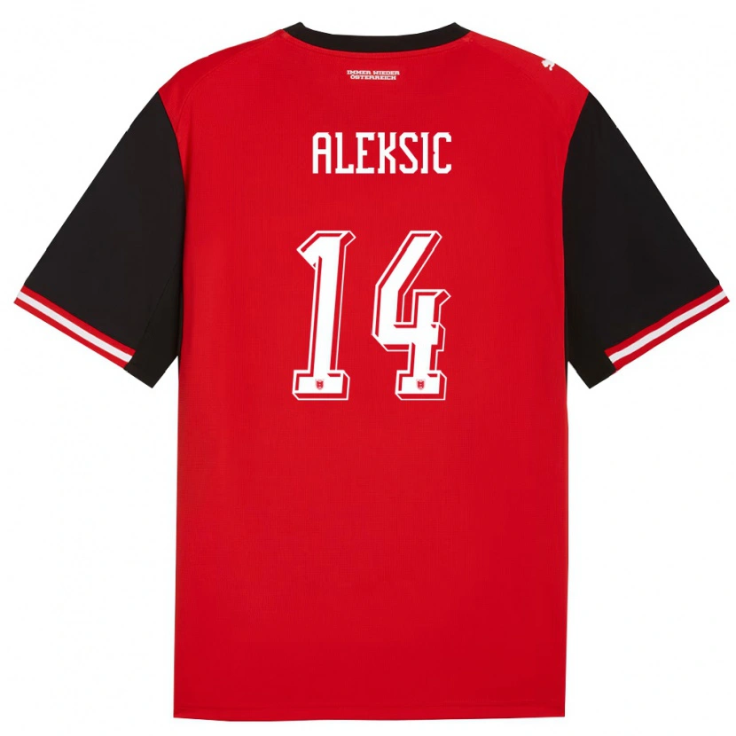 Danxen Mujer Camiseta Austria Filip Aleksic #14 Negro Blanco 1ª Equipación 26-28 La Camisa