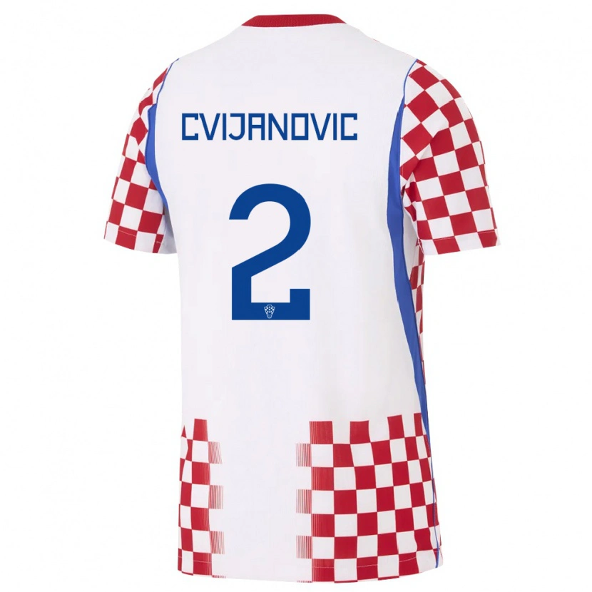 Danxen Mujer Camiseta Croacia Ivan Cvijanovic #2 Blanco Rojo Azul 1ª Equipación 26-28 La Camisa