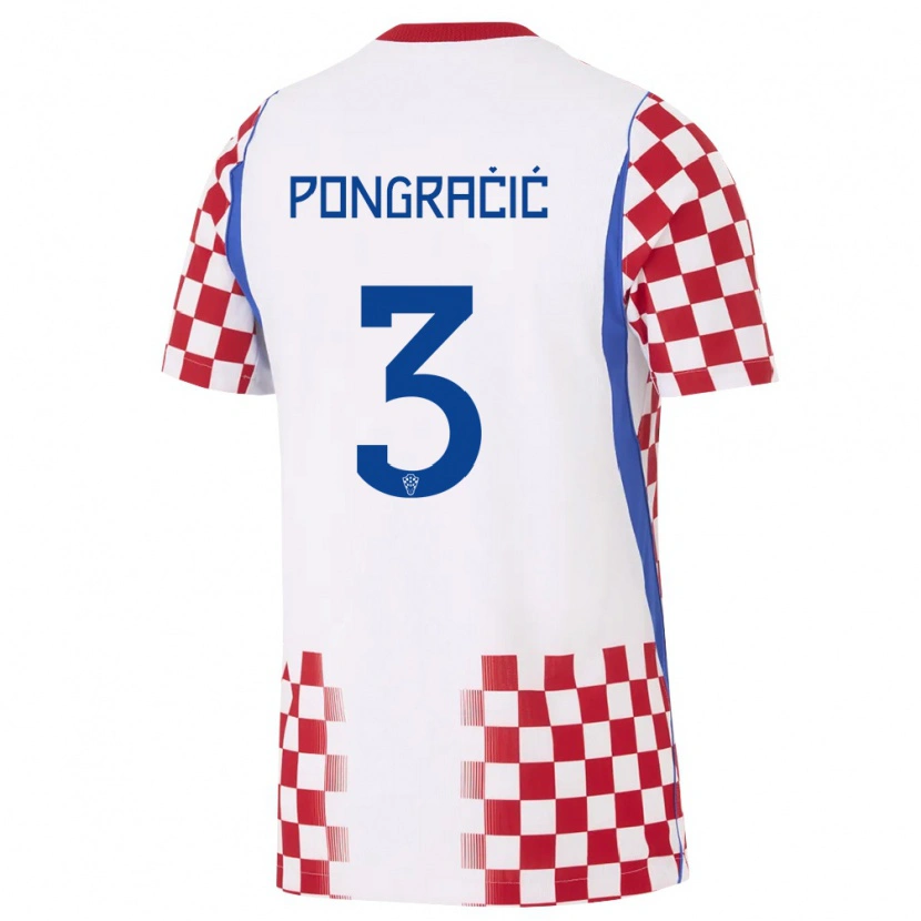 Danxen Mujer Camiseta Croacia Marin Pongracic #3 Blanco Rojo Azul 1ª Equipación 26-28 La Camisa