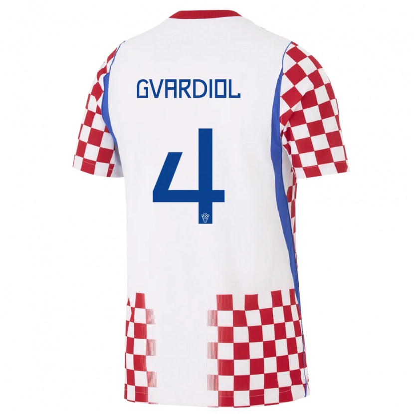 Danxen Mujer Camiseta Croacia Josko Gvardiol #4 Blanco Rojo Azul 1ª Equipación 26-28 La Camisa