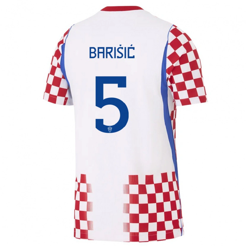 Danxen Mujer Camiseta Croacia Téo Barišić #5 Blanco Rojo Azul 1ª Equipación 26-28 La Camisa