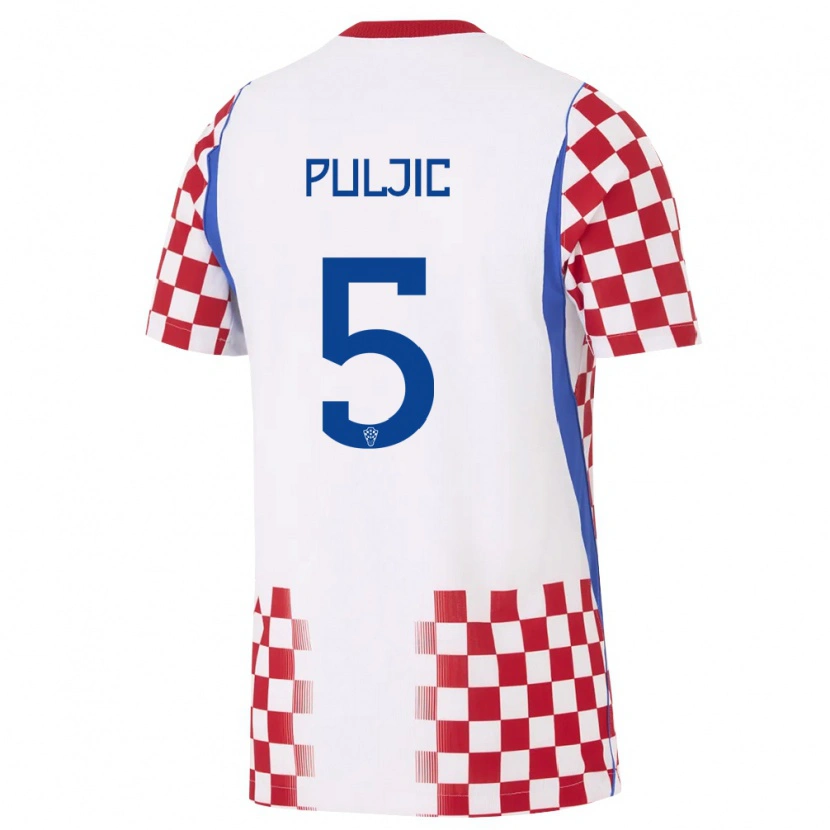 Danxen Mujer Camiseta Croacia Ljubo Puljic #5 Blanco Rojo Azul 1ª Equipación 26-28 La Camisa