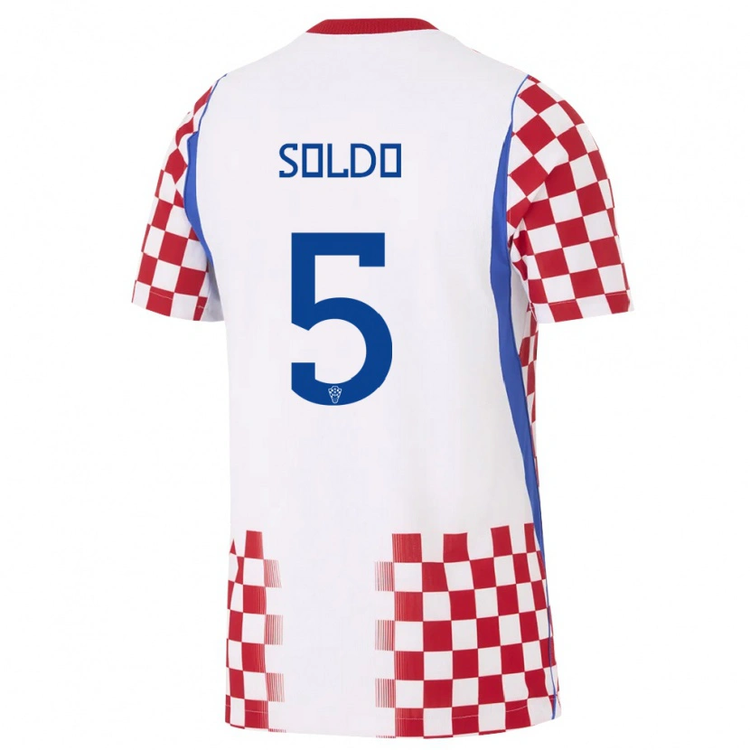 Danxen Mujer Camiseta Croacia Nikola Soldo #5 Blanco Rojo Azul 1ª Equipación 26-28 La Camisa
